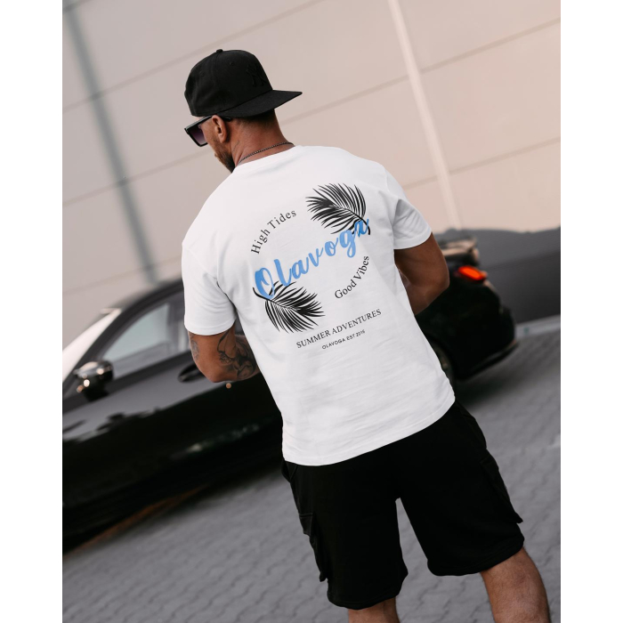 BLUZKA T-SHIRT MĘSKI OLAVOGA MEN PALM WAVE ECRU