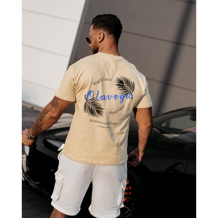 BLUZKA T-SHIRT MĘSKI OLAVOGA MEN PALM WAVE BEIGIE
