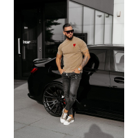 BLUZKA T-SHIRT MĘSKI OVERSIZE DZIANINOWY OLAVOGA MEN LUV BEIGIE