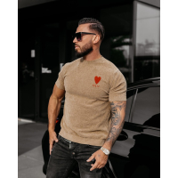 BLUZKA T-SHIRT MĘSKI OVERSIZE DZIANINOWY OLAVOGA MEN LUV BEIGIE