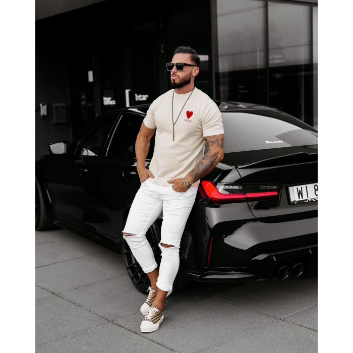 BLUZKA T-SHIRT MĘSKI OVERSIZE DZIANINOWY OLAVOGA MEN LUV ECRU