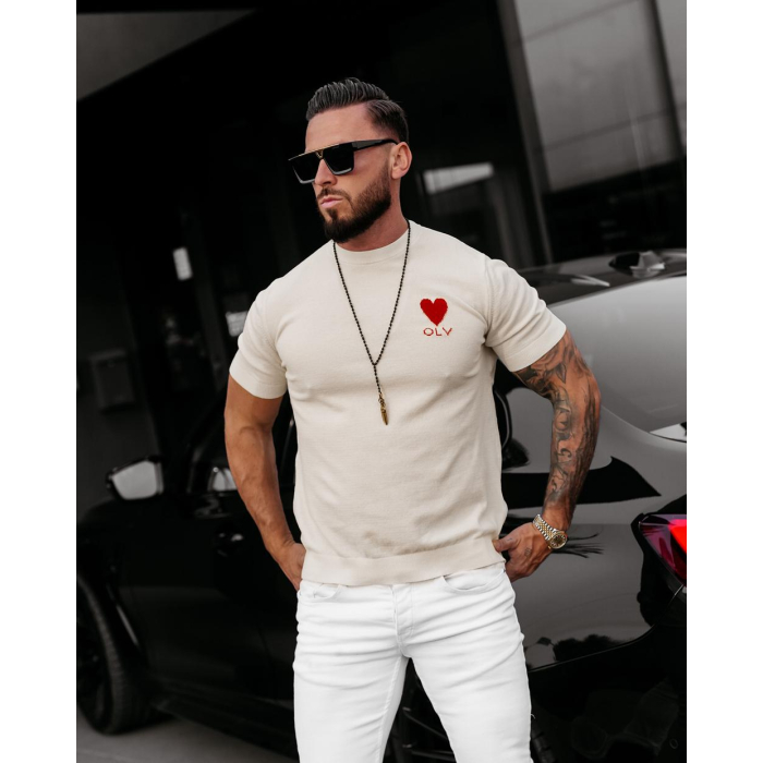 BLUZKA T-SHIRT MĘSKI OVERSIZE DZIANINOWY OLAVOGA MEN LUV ECRU