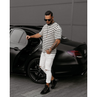 BLUZKA T-SHIRT MĘSKI OVERSIZE DZIANINOWY OLAVOGA MEN STRIP ECRU BLACK