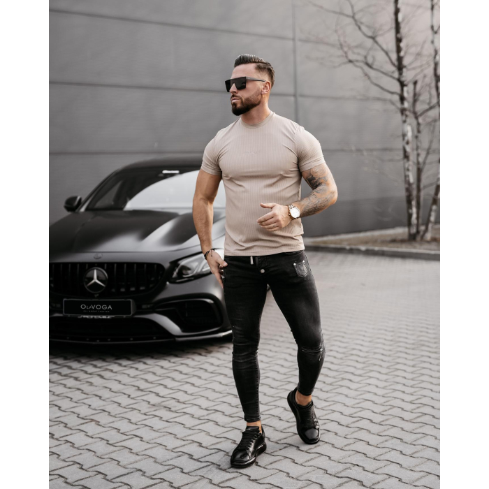 BLUZKA T-SHIRT MĘSKI OVERSIZE OLAVOGA MEN MORON BEIGIE