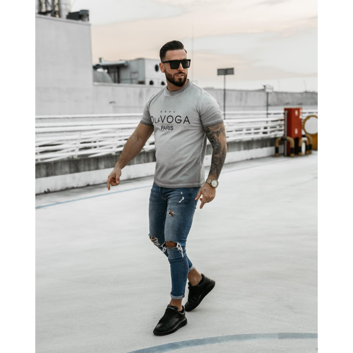 BLUZKA T-SHIRT MĘSKI OVERSIZE OLAVOGA MEN STAR OF PARIS LIGHT GRAY