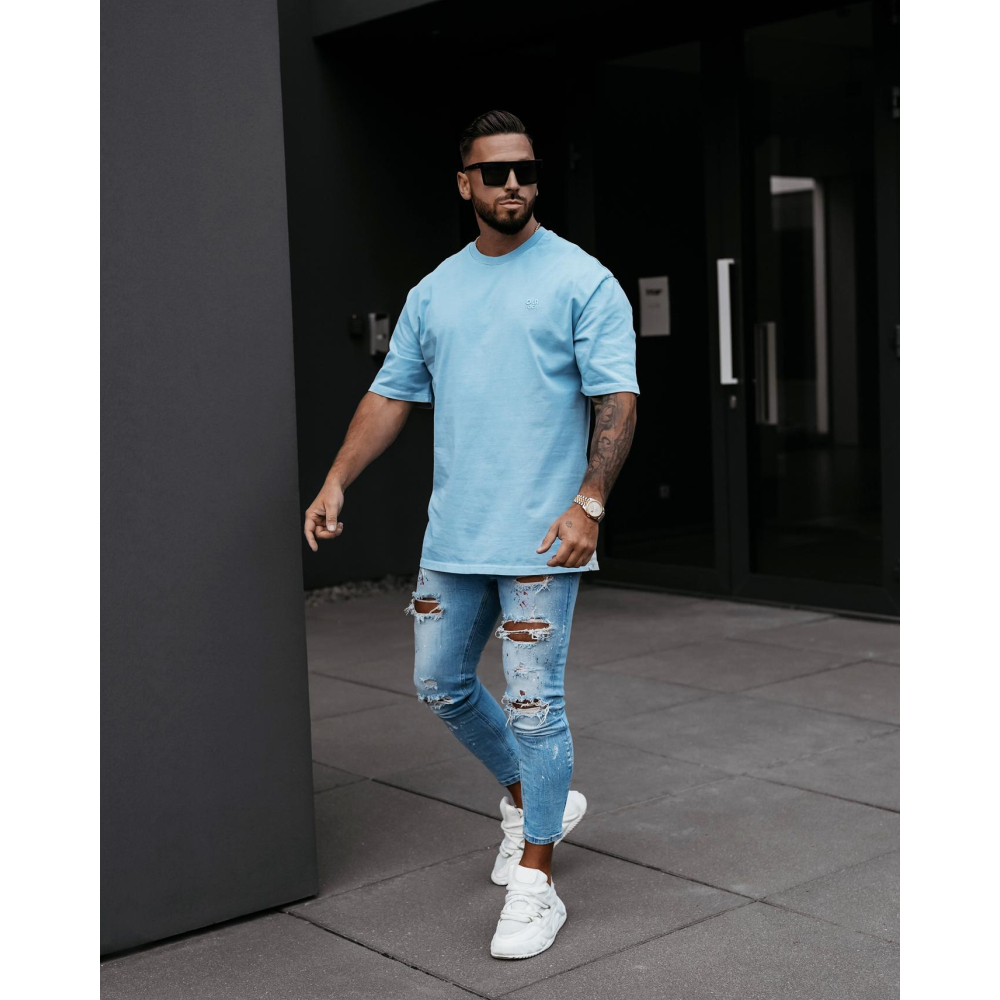 BLUZKA T-SHIRT MĘSKI OVERSIZE OLAVOGA MEN WASHED BLUE