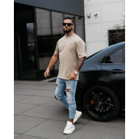 BLUZKA T-SHIRT MĘSKI OVERSIZE OLAVOGA MEN WASHED BEIGIE