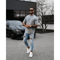 BLUZKA T-SHIRT MĘSKI OVERSIZE OLAVOGA MEN WASHED GRAY