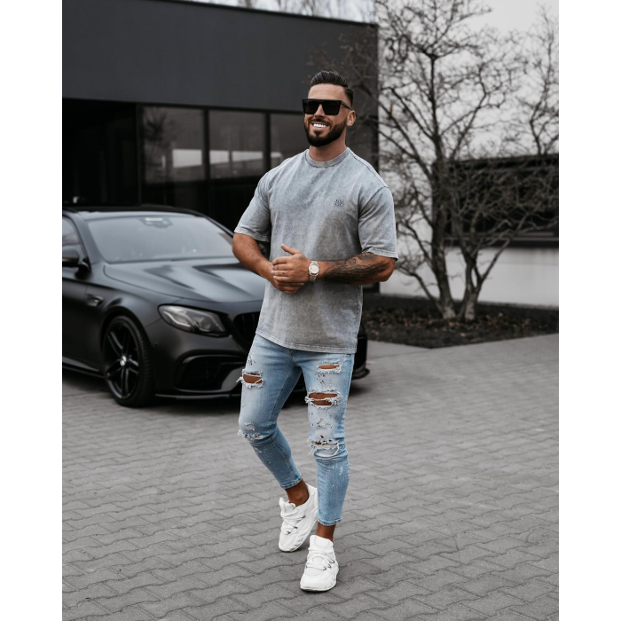 BLUZKA T-SHIRT MĘSKI OVERSIZE OLAVOGA MEN WASHED GRAY