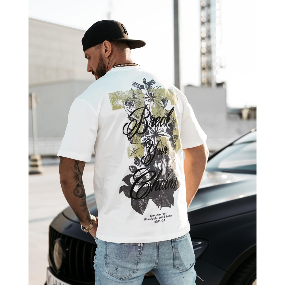 BLUZKA T-SHIRT MĘSKI OVERSIZE PRINT OLAVOGA MEN GREAK ECRU
