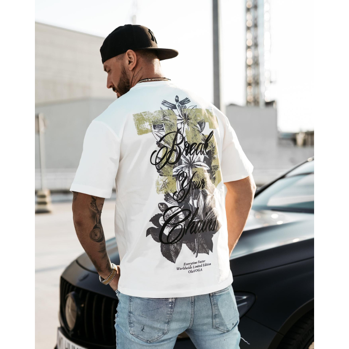 BLUZKA T-SHIRT MĘSKI OVERSIZE PRINT OLAVOGA MEN GREAK ECRU