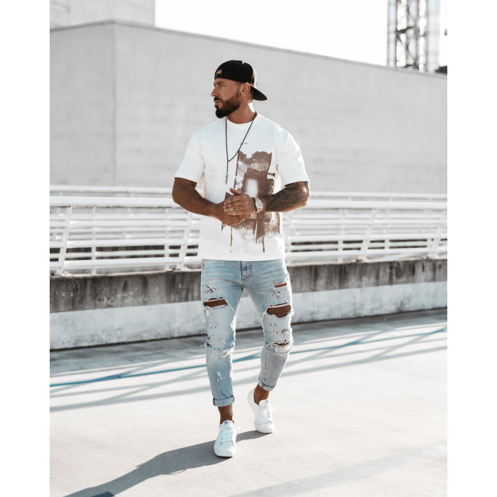 BLUZKA T-SHIRT MĘSKI OVERSIZE PRINT OLAVOGA MEN VERNICE ECRU