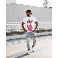 BLUZKA T-SHIRT MĘSKI OVERSIZE RÓŻOWA PANTERA OLAVOGA MEN HILL ECRU