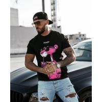 BLUZKA T-SHIRT MĘSKI OVERSIZE RÓŻOWA PANTERA OLAVOGA MEN HILL BLACK