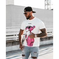 BLUZKA T-SHIRT MĘSKI OVERSIZE RÓŻOWA PANTERA OLAVOGA MEN HILL ECRU