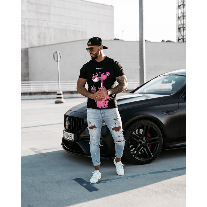 BLUZKA T-SHIRT MĘSKI OVERSIZE RÓŻOWA PANTERA OLAVOGA MEN HILL BLACK