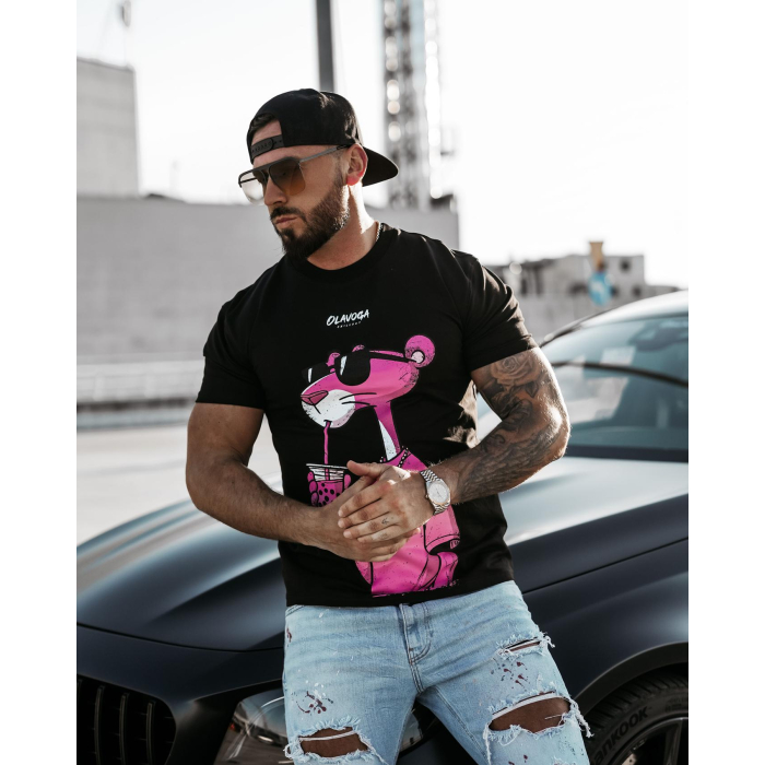 BLUZKA T-SHIRT MĘSKI OVERSIZE RÓŻOWA PANTERA OLAVOGA MEN HILL BLACK