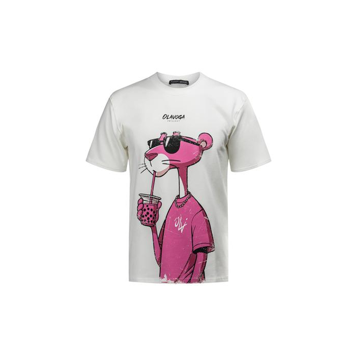 BLUZKA T-SHIRT MĘSKI OVERSIZE RÓŻOWA PANTERA OLAVOGA MEN HILL ECRU