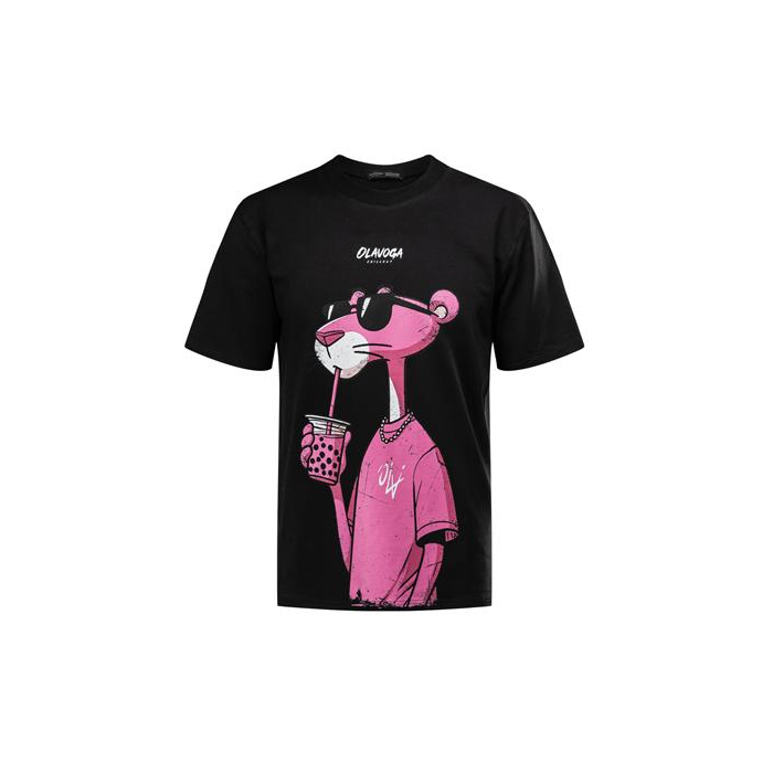 BLUZKA T-SHIRT MĘSKI OVERSIZE RÓŻOWA PANTERA OLAVOGA MEN HILL BLACK