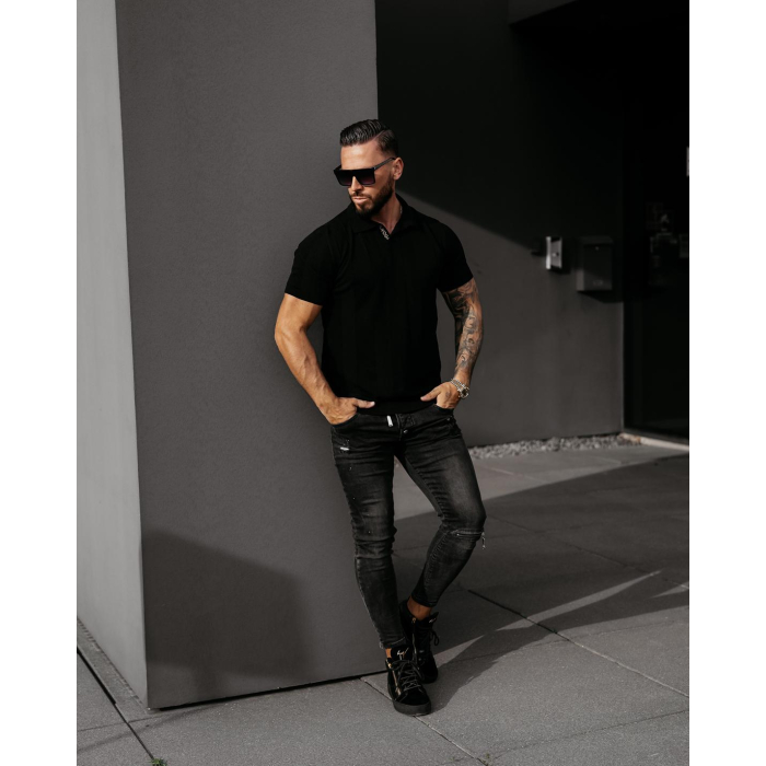 BLUZKA T-SHIRT MĘSKI POLO OLAVOGA MEN REER BLACK