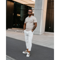 BLUZKA T-SHIRT MĘSKI POLO Z WISKOZY OLAVOGA MEN TWIST BEIGIE