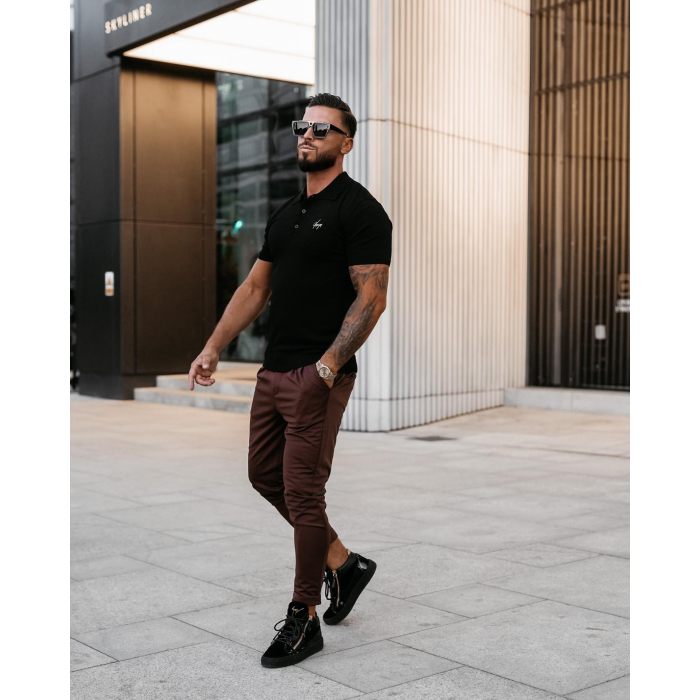 BLUZKA T-SHIRT MĘSKI POLO Z WISKOZY OLAVOGA MEN TWIST BLACK