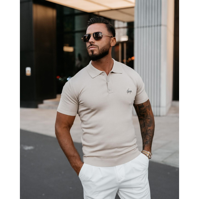 BLUZKA T-SHIRT MĘSKI POLO Z WISKOZY OLAVOGA MEN TWIST BEIGIE