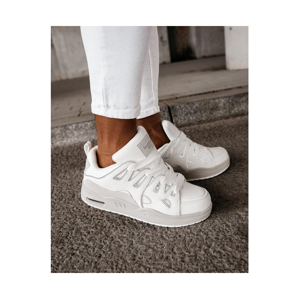 BUTY MĘSKIE SNEAKERSY NA GRUBSZEJ PODESZWIE OLAVOGA MEN SHOES AUTHENTIC WHITE