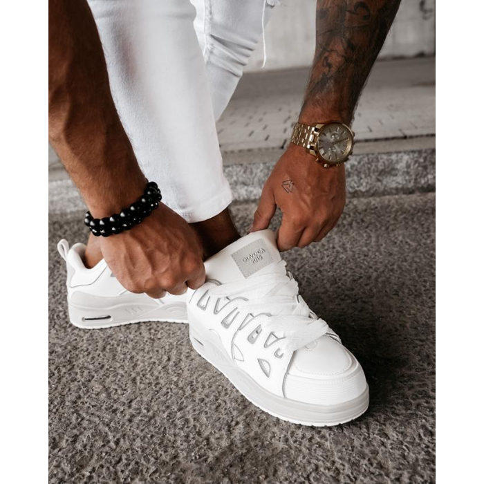 BUTY MĘSKIE SNEAKERSY NA GRUBSZEJ PODESZWIE OLAVOGA MEN SHOES AUTHENTIC WHITE