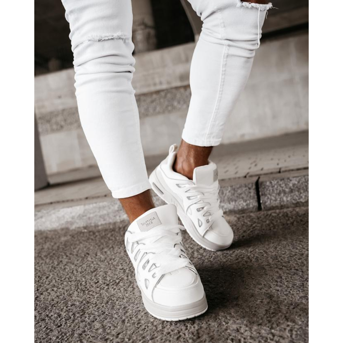 BUTY MĘSKIE SNEAKERSY NA GRUBSZEJ PODESZWIE OLAVOGA MEN SHOES AUTHENTIC WHITE