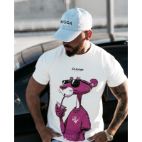 BLUZKA T-SHIRT MĘSKI OVERSIZE RÓŻOWA PANTERA OLAVOGA MEN HILL ECRU