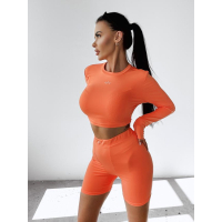 KOMPLET DAMSKI MODELUJĄCY CROP TOP + SPODENKI KOLARKI OLAVOGA STRIKT CORAL