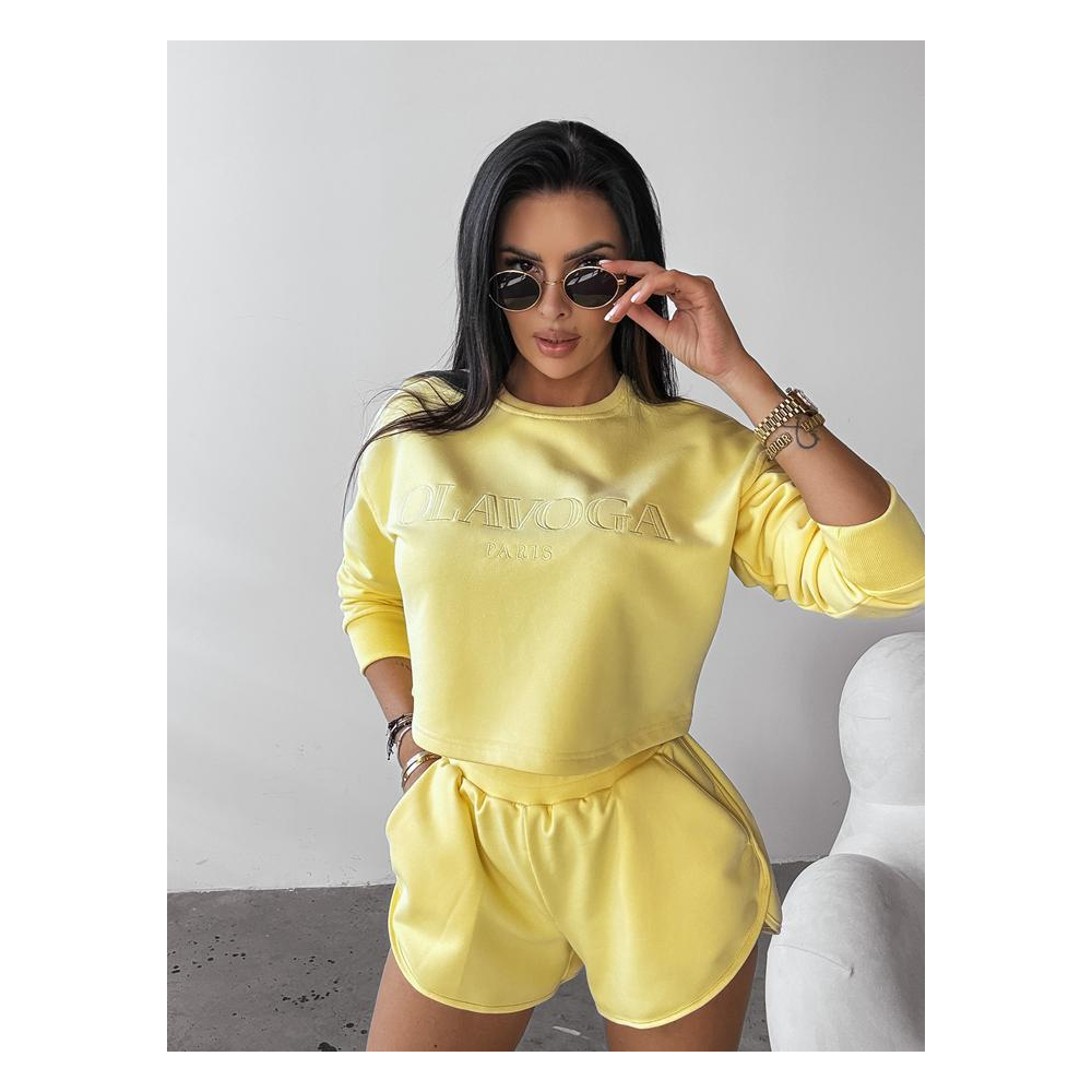KOMPLET DRES BAWEŁNIANY DAMSKI Z KRÓTKIMI SPODENKAMI HAFT OLAVOGA WEST YELLOW