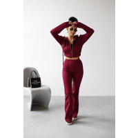 KOMPLET DRES BLUZA Z KAPTUREM NA ZAMEK HAFT OLAVOGA TUTO BORDO