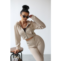 KOMPLET DRES BLUZA Z KAPTUREM NA ZAMEK HAFT OLAVOGA TUTO BEIGIE
