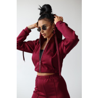 KOMPLET DRES BLUZA Z KAPTUREM NA ZAMEK HAFT OLAVOGA TUTO BORDO