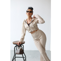 KOMPLET DRES BLUZA Z KAPTUREM NA ZAMEK HAFT OLAVOGA TUTO BEIGIE