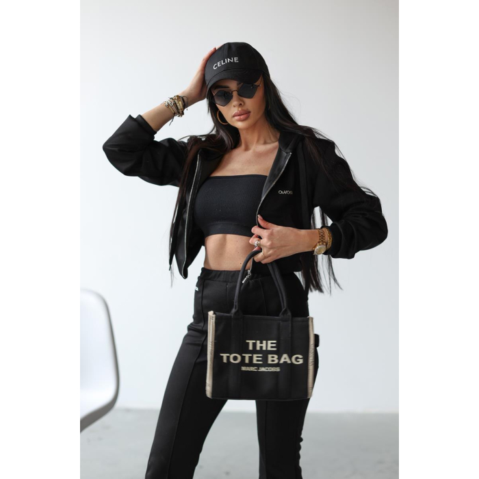 KOMPLET DRES BLUZA Z KAPTUREM NA ZAMEK HAFT OLAVOGA TUTO BLACK