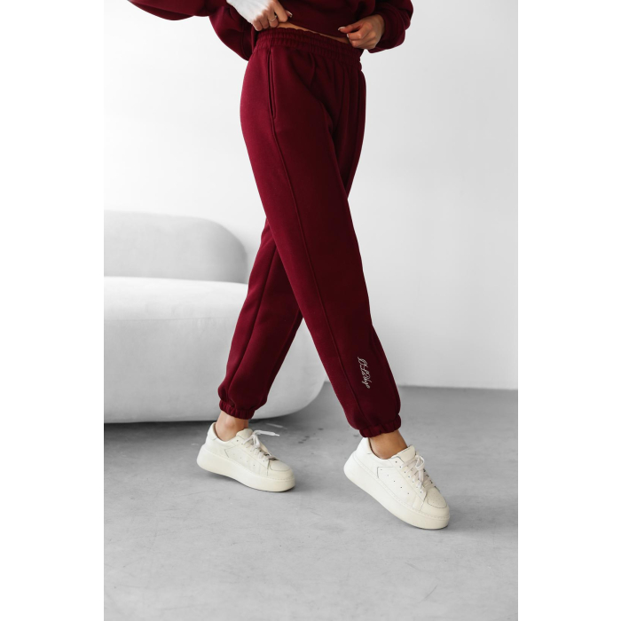 KOMPLET DRES DAMSKI BAWEŁNIANY HAFT OLAVOGA SCRITTO BORDO