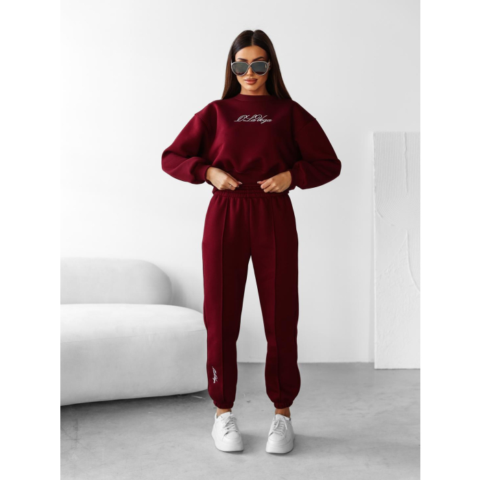 KOMPLET DRES DAMSKI BAWEŁNIANY HAFT OLAVOGA SCRITTO BORDO