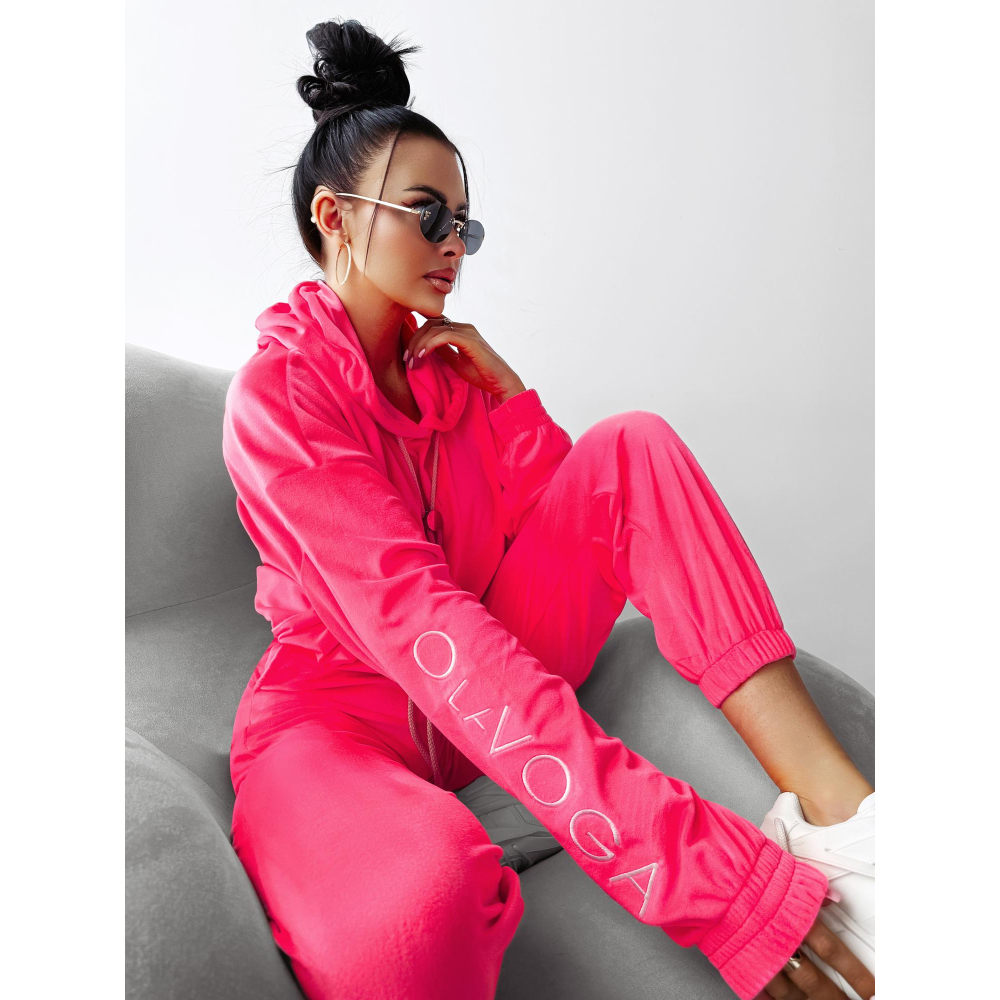 KOMPLET DRES DAMSKI WELUROWY 3D HAFT OLAVOGA LAGOS NEON PINK