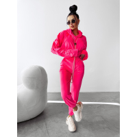 KOMPLET DRES DAMSKI WELUROWY 3D HAFT OLAVOGA LAGOS NEON PINK