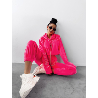 KOMPLET DRES DAMSKI WELUROWY 3D HAFT OLAVOGA LAGOS NEON PINK