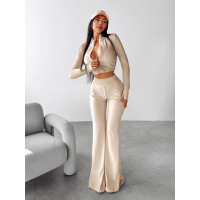 KOMPLET DRES DAMSKI WELUROWY HAFT OLAVOGA PRIMROSE BEIGIE