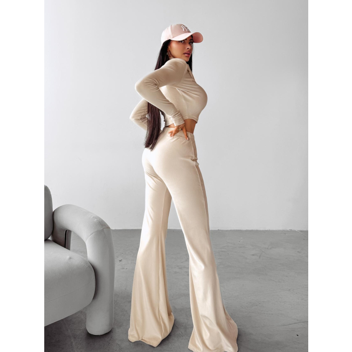 KOMPLET DRES DAMSKI WELUROWY HAFT OLAVOGA PRIMROSE BEIGIE