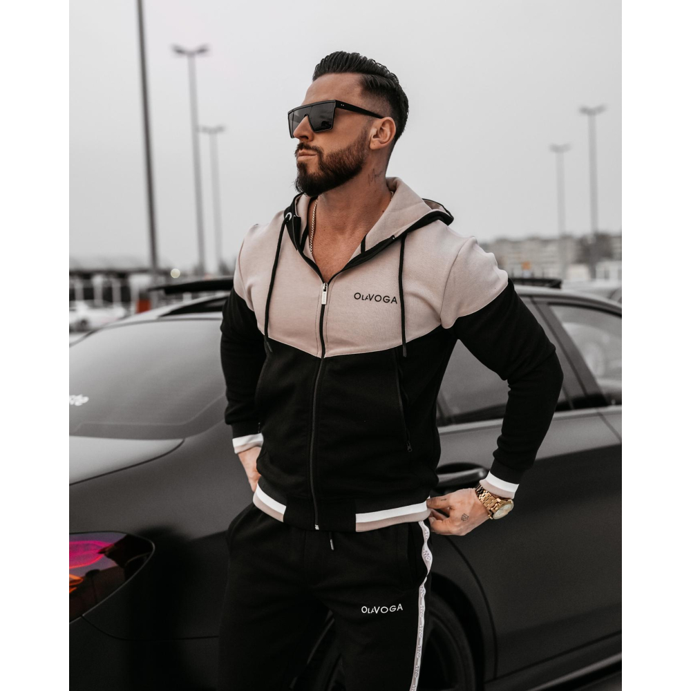 KOMPLET DRES MĘSKI BAWEŁNIANY NA ZAMEK OLAVOGA MEN DUNES BLACK BEIGIE
