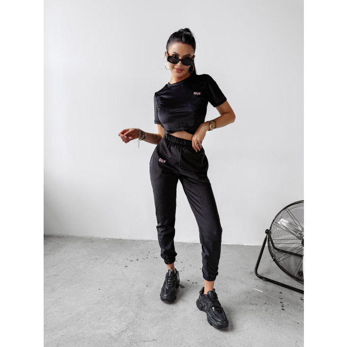 KOMPLET DRES WELUROWY HAFT OLAVOGA GET OVER BLACK