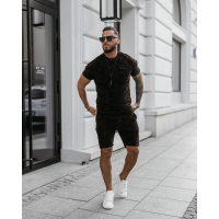 KOMPLET MĘSKI WELUROWY LOGOWANY Z KRÓTKIMI SPODENKAMI OLAVOGA MEN ETENI DARK BROWN