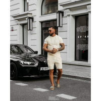 KOMPLET MĘSKI WELUROWY Z KRÓTKIMI SPODENKAMI OLAVOGA MEN NIGHT THREAD BEIGIE