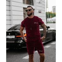 KOMPLET MĘSKI WELUROWY Z KRÓTKIMI SPODENKAMI OLAVOGA MEN NIGHT THREAD BORDO